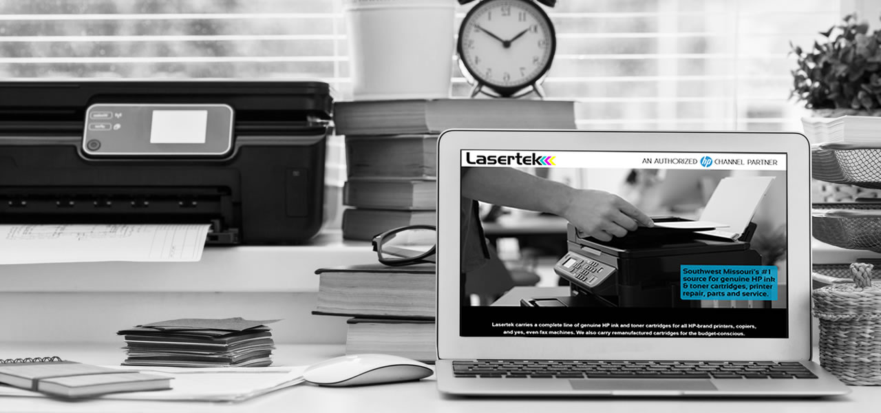 Contact Lasertek in Springfield MO for genuine HP ink and toner cartridges, printer repair, parts and service.